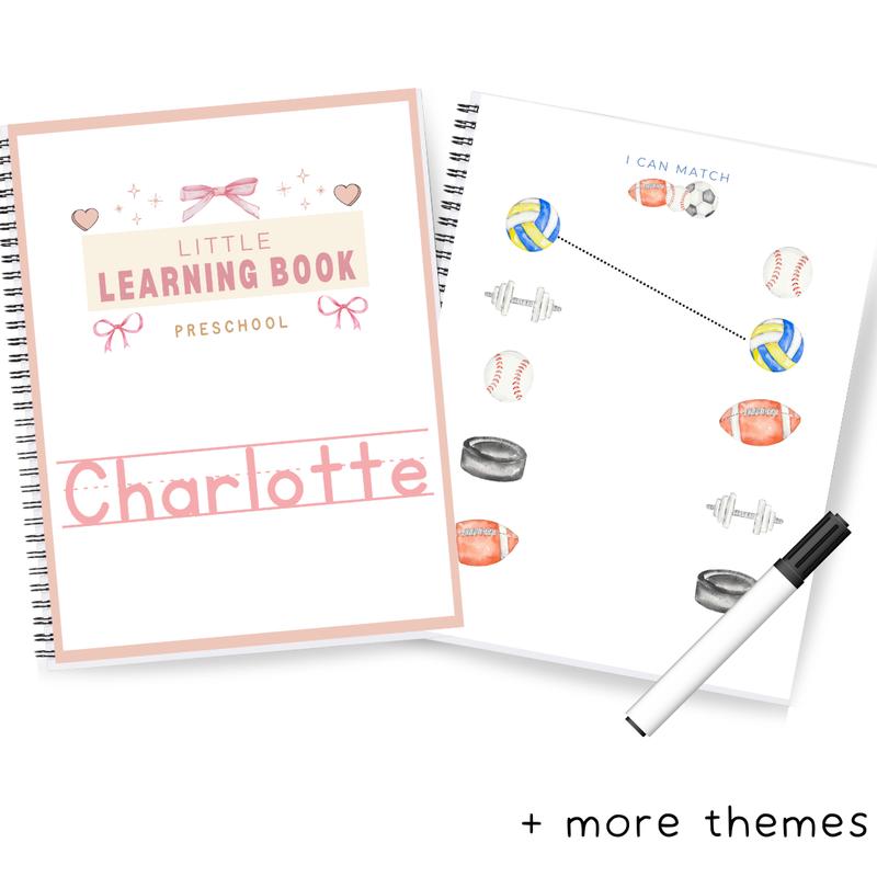 Personalized preschool learning book with a child's name on the cover